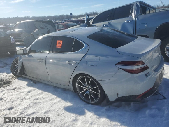2022 Genesis G70 2.0T with VIN KMTG34TA9NU098058, listed as a Copart auction lot 88098465 with 0 mi miles and Salvage Title. Bid and sale history available at carsss.com. Image 2.