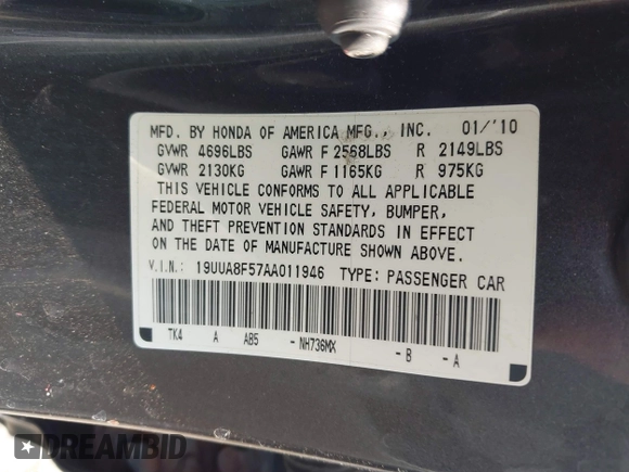 2010 Acura TL Technology z VIN 19UUA8F57AA011946, wystawiony jako IAAI lot #42398799 z przebiegiem 181 476 mil mil oraz . Historia ofert i sprzedaży dostępna na DreamBid. Obrazek 9.