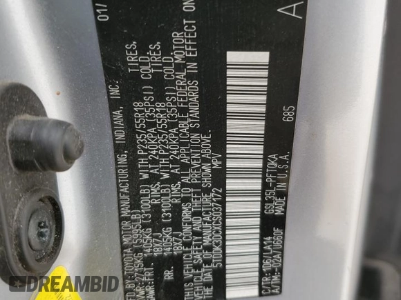 2012 Toyota Sienna XLE with VIN 5TDDK3DCXCS037172, listed as a Copart auction lot 48999165 with 0 mi miles and Salvage Title. Bid and sale history available at carsss.com. Image 14.