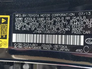 2013 Lexus ES 4dr Sdn with VIN JTHBK1GG8D2077512, listed as a IAAI auction lot 41922259 with 30,899 mi miles. Bid and sale history available at carsss.com. Image 9.