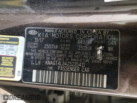 2018 Kia Optima LX with VIN KNAGT4L34J5235411, listed as a Copart auction lot 49803105 with 94,765 mi miles and Salvage Title. Bid and sale history available at carsss.com. Image 15.
