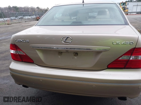 2005 Lexus LS 430 with VIN JTHBN36F255015647, listed as a IAAI auction lot 41863620 with 104,817 mi miles and . Bid and sale history available at DreamBid. Image 16.