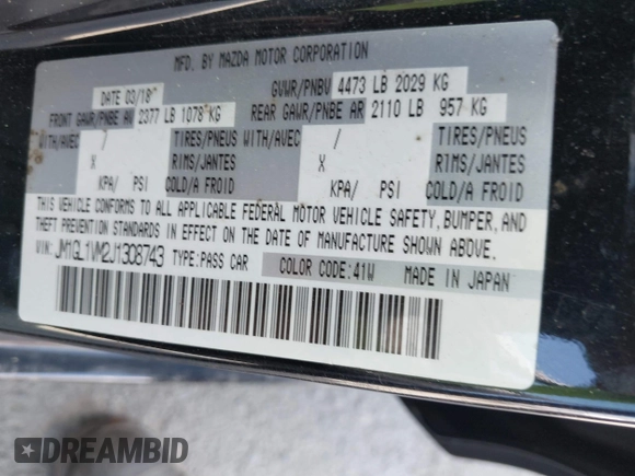 2018 Mazda Mazda6 Touring with VIN JM1GL1VM2J1308743, listed as a IAAI auction lot 41872947 with 125,236 mi miles. Bid and sale history available at carsss.com. Image 9.