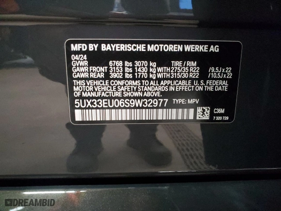 2025 BMW X5 M60i with VIN 5UX33EU06S9W32977, listed as a Copart auction lot 85755824 with 272 mi miles and Salvage Title. Bid and sale history available at carsss.com. Image 14.