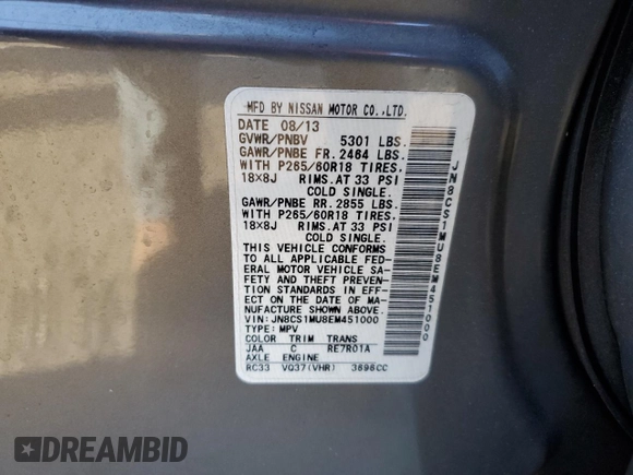 2014 Infiniti QX70 with VIN JN8CS1MU8EM451000, listed as a Copart auction lot 88303945 with 158,966 mi miles and Salvage Title. Bid and sale history available at DreamBid. Image 16.