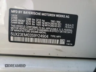 2025 BMW X7 xDrive40i with VIN 5UX23EM03S9Y24904, listed as a Copart auction lot 43940285 with 0 mi miles and Clean Title. Bid and sale history available at carsss.com. Image 12.