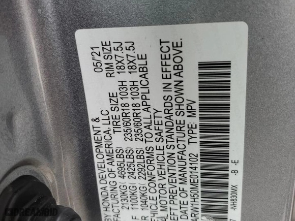 2021 Honda CR-V EX with VIN 7FARW1H50ME014102, listed as a Copart auction lot 53460905 with 85,596 mi miles and Salvage Title. Bid and sale history available at carsss.com. Image 13.