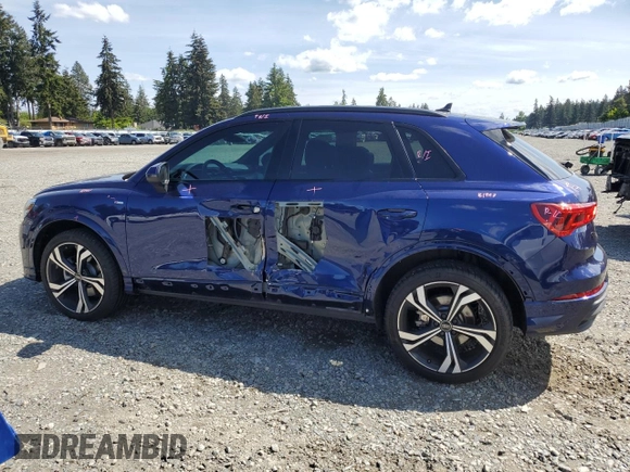 2023 Audi Q3 S line Premium Plus with VIN WA1EECF34P1117590, listed as a Copart auction lot 57404685 with 14,486 mi miles and Salvage title. Bid and sale history available at DreamBid. Image 2.