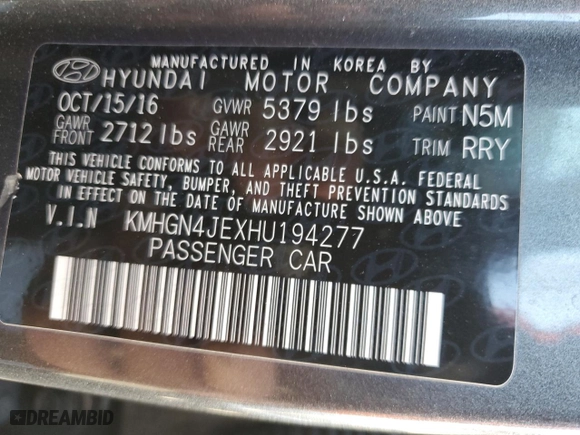 2017 Genesis G80 3.8L with VIN KMHGN4JEXHU194277, listed as a Copart auction lot 89113925 with 55,519 mi miles and Salvage Title. Bid and sale history available at carsss.com. Image 12.
