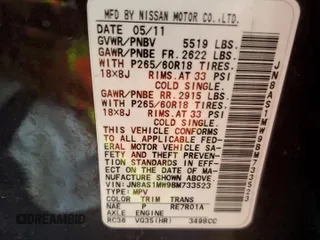 2011 Infiniti FX with VIN JN8AS1MW9BM733523, listed as a Copart auction lot 56670815 with 105,195 mi miles and Salvage title. Bid and sale history available at DreamBid. Image 14.