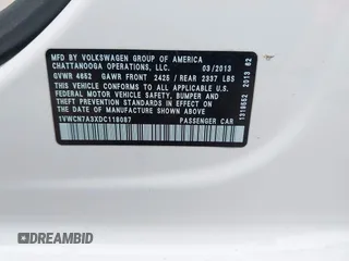 2013 Volkswagen Passat TDI SEL Premium with VIN 1VWCN7A3XDC118087, listed as a IAAI auction lot 41780198 with 305,872 mi miles. Bid and sale history available at carsss.com. Image 9.