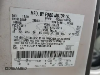 2007 Ford Escape XLT with VIN 1FMYU03117KC03534, listed as a Copart auction lot 72910934 with 107,484 mi miles and Salvage Title. Bid and sale history available at carsss.com. Image 13.