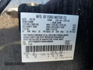 2022 Ford Maverick XL with VIN 3FTTW8F91NRA48808, listed as a Copart auction lot 50828655 with 69,533 mi miles and Salvage Title. Bid and sale history available at DreamBid. Image 12.