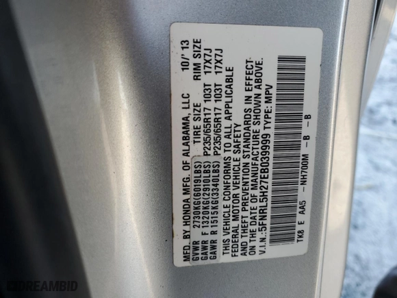 2014 Honda Odyssey LX with VIN 5FNRL5H27EB039999, listed as a Copart auction lot 48950565 with 121,740 mi miles and Salvage Title. Bid and sale history available at carsss.com. Image 15.