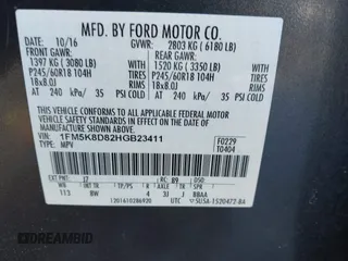 2017 Ford Explorer XLT with VIN 1FM5K8D82HGB23411, listed as a IAAI auction lot 41676863 with 140,972 mi miles and . Bid and sale history available at carsss.com. Image 9.