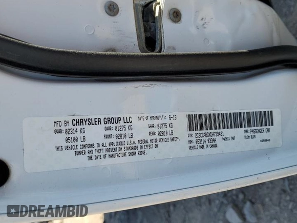 2013 Chrysler 300 with VIN 2C3CCABGXDH739421, listed as a Copart auction lot 47422055 with 117,364 mi miles and Salvage Title. Bid and sale history available at carsss.com. Image 12.