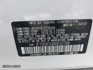 2022 Subaru WRX Premium with VIN JF1VBAF64N9032766, listed as a IAAI auction lot 41249013 with 7,120 mi miles. Bid and sale history available at carsss.com. Image 9.