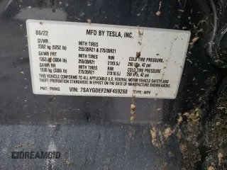 2022 Tesla Model Y Performance with VIN 7SAYGDEF2NF459268, listed as a Copart auction lot 45764735 with 64,421 mi miles and Salvage title. Bid and sale history available at DreamBid. Image 13.