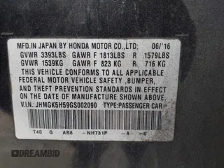 2016 Honda Fit LX with VIN JHMGK5H59GS002090, listed as a IAAI auction lot 41761887 with 97,577 mi miles. Bid and sale history available at carsss.com. Image 9.