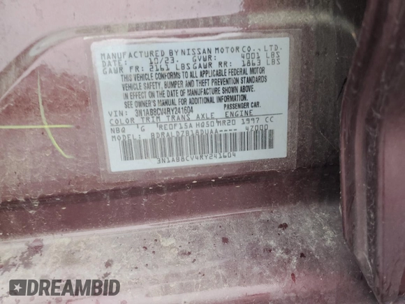 2024 Nissan Sentra SV with VIN 3N1AB8CV4RY241604, listed as a Copart auction lot 51223755 with 31,400 mi miles and Salvage Title. Bid and sale history available at DreamBid. Image 15.