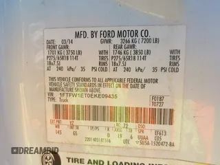2014 Ford F-150 XL with VIN 1FTFW1ET0EKE09435, listed as a IAAI auction lot 42128541 with 114,008 mi miles and . Bid and sale history available at DreamBid. Image 9.