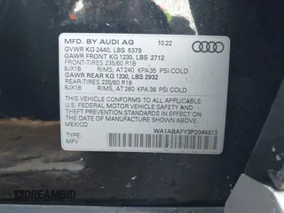 2023 Audi Q5 Premium with VIN WA1ABAFY3P2044813, listed as a IAAI auction lot 41651809 with 19,001 mi miles and . Bid and sale history available at DreamBid. Image 9.