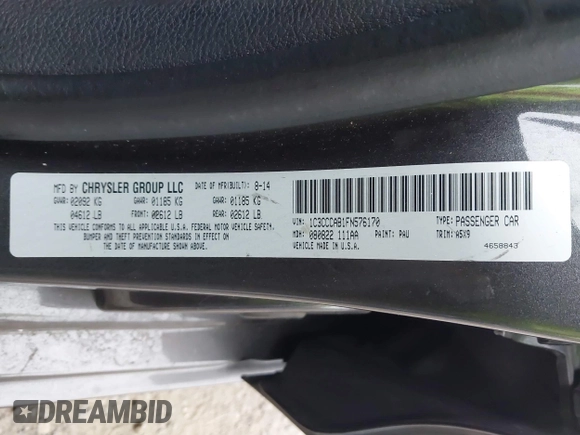 2015 Chrysler 200 Limited with VIN 1C3CCCAB1FN576170, listed as a IAAI auction lot 41893765 with 117,110 mi miles and . Bid and sale history available at DreamBid. Image 9.