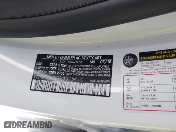 2019 Mercedes-Benz E 300 с VIN WDDZF4JB3KA515414, выставлен на аукционе IAAI как лот 38868239 с пробегом 61 449 миль миль и . История ставок и продаж доступна на DreamBid. Изображение 9.
