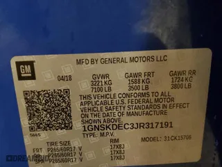 2018 Chevrolet Tahoe Commercial with VIN 1GNSKDEC3JR317191, listed as a Copart auction lot 44179195 with 123,380 mi miles and Clean Title. Bid and sale history available at carsss.com. Image 13.