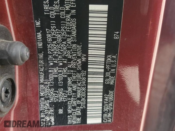 2014 Toyota Sienna L с VIN 5TDZK3DC8ES408192, выставлен на аукционе Copart как лот 60872055 с пробегом 149 177 миль миль и Чистый • Clean title. История ставок и продаж доступна на DreamBid. Изображение 13.