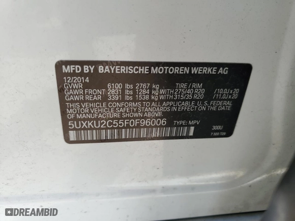 2015 BMW X6 xDrive35i with VIN 5UXKU2C55F0F96006, listed as a Copart auction lot 50830585 with 128,479 mi miles and Salvage Title. Bid and sale history available at carsss.com. Image 13.