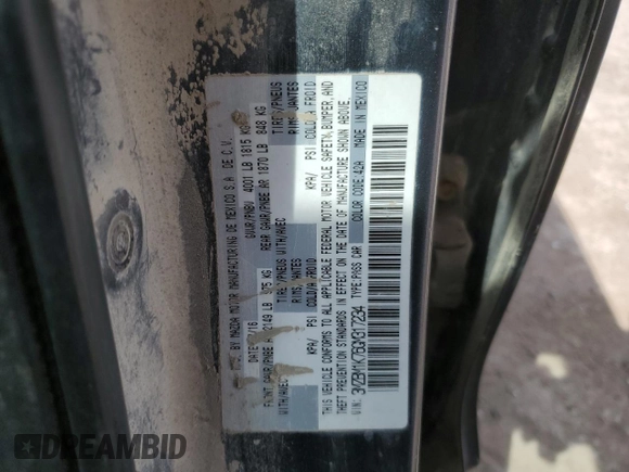 2016 Mazda 3 i Sport with VIN 3MZBM1K76GM317234, listed as a Copart auction lot 52880215 with 190,633 mi miles and Clean Title. Bid and sale history available at DreamBid. Image 12.