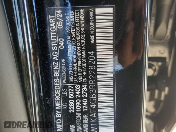 2024 Mercedes-Benz C 300 with VIN W1KAF4GB3RR228204, listed as a Copart auction lot 85807794 with 5,424 mi miles and Salvage Title. Bid and sale history available at DreamBid. Image 13.