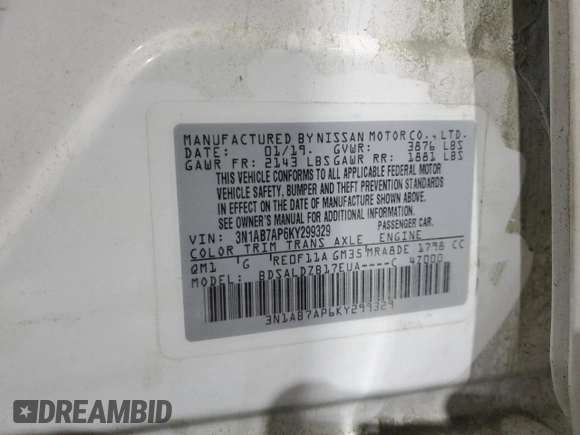 2019 Nissan Sentra SV with VIN 3N1AB7AP6KY299329, listed as a Copart auction lot 84436384 with Not Provided miles and Salvage Title. Bid and sale history available at carsss.com. Image 15.