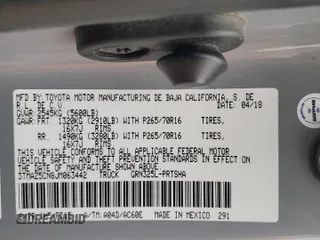 2018 Toyota Tacoma SR5 z VIN 3TMAZ5CN8JM063442, wystawiony jako Copart lot #55141725 z przebiegiem 110 926 mil mil oraz Szkoda całkowita • Salvage title. Historia ofert i sprzedaży dostępna na DreamBid. Obrazek 12.