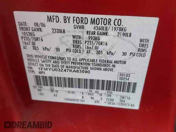 2007 Ford Escape XLT with VIN 1FMYU03Z47KA83590, listed as a Copart auction lot 83367694 with 133,078 mi miles and Clean Title. Bid and sale history available at carsss.com. Image 13.