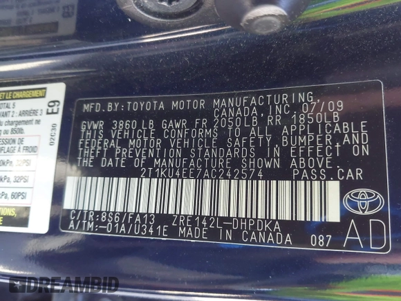 2010 Toyota Matrix z VIN 2T1KU4EE7AC242574, wystawiony jako IAAI lot #41799126 z przebiegiem 116 782 mil mil oraz . Historia ofert i sprzedaży dostępna na DreamBid. Obrazek 9.