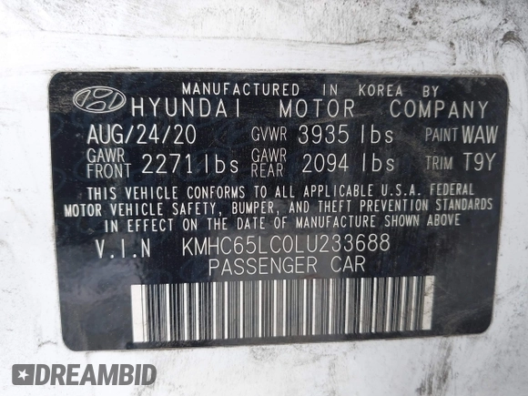 2020 Hyundai Ioniq Blue z VIN KMHC65LC0LU233688, wystawiony jako IAAI lot #42573852 z przebiegiem 61 293 mil mil oraz . Historia ofert i sprzedaży dostępna na DreamBid. Obrazek 9.