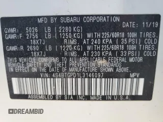 2020 Subaru Outback Touring XT z VIN 4S4BTGPD1L3146097, wystawiony jako Copart lot #54624625 z przebiegiem 46 522 mil mil oraz Szkoda całkowita • Salvage title. Historia ofert i sprzedaży dostępna na DreamBid. Obrazek 13.