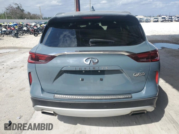 2023 Infiniti QX50 Luxe with VIN 3PCAJ5BA5PF113510, listed as a Copart auction lot 47180215 with 19,543 mi miles and Non repairable. Bid and sale history available at DreamBid. Image 6.
