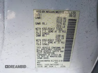 2010 Nissan Pathfinder SE with VIN 5N1AR1NB9AC629519, listed as a IAAI auction lot 41772962 with 192,593 mi miles and . Bid and sale history available at DreamBid. Image 9.