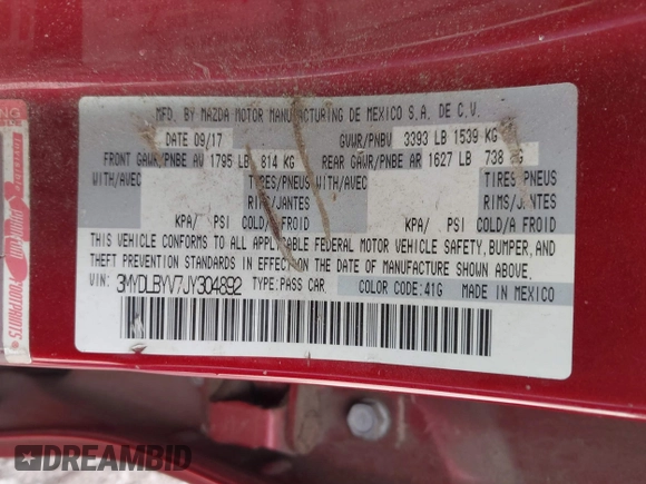 2018 Toyota Yaris with VIN 3MYDLBYV7JY304892, listed as a IAAI auction lot 41867624 with 245,654 mi miles and . Bid and sale history available at DreamBid. Image 9.