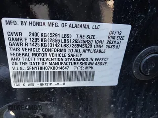 2019 Honda Passport Elite z VIN 5FNYF8H07KB014647, wystawiony jako IAAI lot #41544464 z przebiegiem 82 698 mil mil oraz . Historia ofert i sprzedaży dostępna na DreamBid. Obrazek 9.