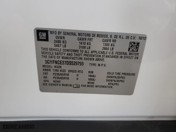 2013 Cadillac SRX Luxury Collection with VIN 3GYFNCE37DS529793, listed as a Copart auction lot 47138515 with 73,552 mi miles and Salvage Title. Bid and sale history available at carsss.com. Image 12.