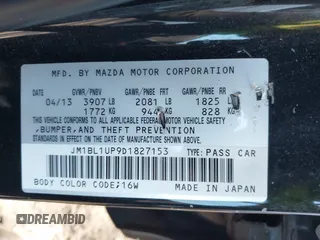2013 Mazda Mazda3 i Sport with VIN JM1BL1UP9D1827153, listed as a IAAI auction lot 42115626 with 124,014 mi miles. Bid and sale history available at carsss.com. Image 9.
