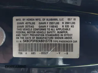2010 Honda Accord EX-L with VIN 5KBCP3F82AB013778, listed as a IAAI auction lot 41617949 with 175,142 mi miles and . Bid and sale history available at DreamBid. Image 9.