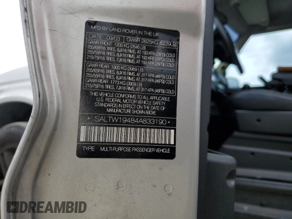 2004 Land Rover Discovery SE with VIN SALTW19484A833190, listed as a Copart auction lot 72472294 with 107,464 mi miles and Salvage Title. Bid and sale history available at carsss.com. Image 13.
