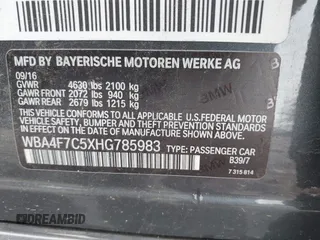 2017 BMW 4 Series 430i with VIN WBA4F7C5XHG785983, listed as a IAAI auction lot 42486625 with 223,245 mi miles and . Bid and sale history available at DreamBid. Image 9.