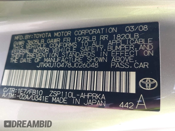 2008 Scion xD z VIN JTKKU10478J026048, wystawiony jako IAAI lot #42303395 z przebiegiem 145 482 mil mil oraz . Historia ofert i sprzedaży dostępna na DreamBid. Obrazek 9.
