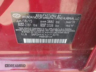 2016 Hyundai Elantra SE with VIN 5NPDH4AEXGH713075, listed as a IAAI auction lot 41875296 with 102,409 mi miles and . Bid and sale history available at DreamBid. Image 9.